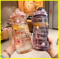 【hot sale】 Portable 2L sports straw water bottle with flat 3D sticker fitness water bottle