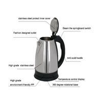 【Ready stock】❈♗Kettle Stainless Steel Electric Automatic Cut Off Jug Kettle 2L