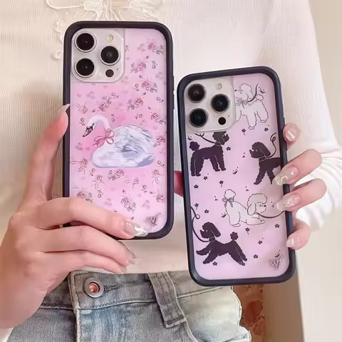 Fashion Wildflower Cartoon Swans Kawaii Phone Case for iPhone 13 Pro 14 Pro 15 Pro Cute Puppy WF Dee