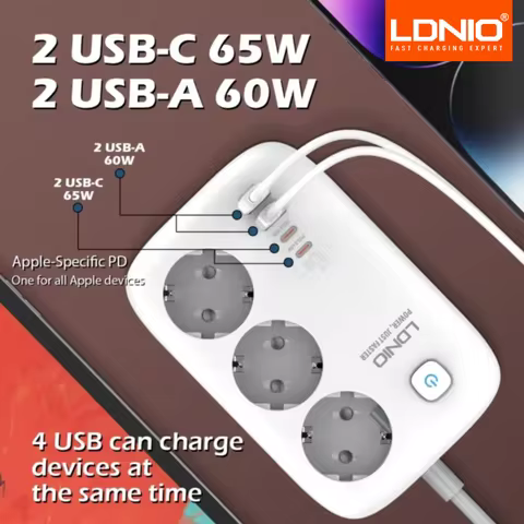 LDNIO EU Plug Power Strip 3 Outlet with 65W 4 USB C Port Electrical Socket Universal Outlet Home Off