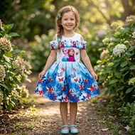 YZ04 Girl Jacquard Cotton Off Shoulder Blue Dress Frozen (4y, 5y, 6y, 7y)