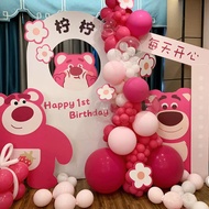 Strawberry Bear Birthday Decoration Scene Layout Girl 6th Year Old Pink Baby Full Month Hundred Days