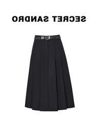 HighWaist AShape Midi Skirt for Women FeaturingtinyChanelStyle Pleats KoreanStyle Polyester Fabric C