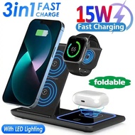 JX 15W Wireless Charger 3 in 1 Fast Charger 4 in 1 Station Dock Qi With Phone 15 Pro Max Earphone