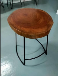 Wood Slab High Stool Natural Coating Come With Steel Leg 19 Inch Slab Wood Kayu Wood Slab