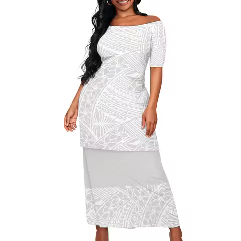 Summer Islander Women Puletasi Samoa Dresses Lady Short Sleeve Off shoulder Two Piece Set Polynesian