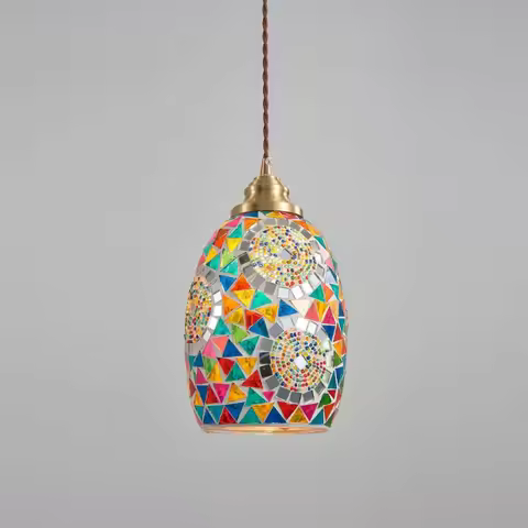 Splicing Color Mosaic Glass Chandelier E27 Lamp Holder Exotic Style Restaurant Cafe Retro Small Pend