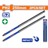 Set of 2 PH2 bake screw bits, 250mm long, S2 steel available from WADFOW WSV6K66