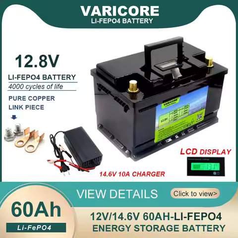 12V/12.8V 60AH LiFePO4 Battery pack Lithium Power Batteries 4000 Cycles for Car lighter Solar Wind T