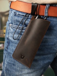 復古瘋馬皮眼鏡收納包手工製作真皮便攜頭層牛皮眼鏡袋