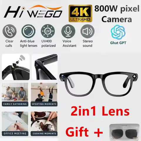 2 in1 4K Smart AI Glasses 800W pixel AI Shooting Camera HD Photo Video Voice Call Translation Waterp