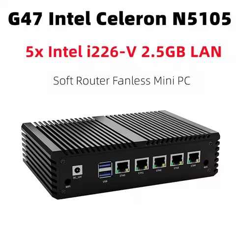 SZBOX MINI PC Celeron N5105 5xIntel i226-V 2.5G Soft Router Aluminum Alloy Case 1xDDR4