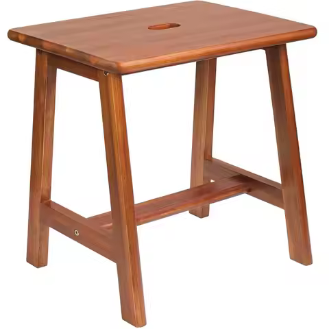 Acacia Wood Stool 16.7D x 13W x 17.7H Small Bench Seat, End Table, Bathroom, Plant, Makeup Stool Per