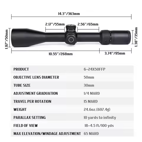 1-6x24/1-8x24/2-7x32 SFP Tactical Hunting RifleScope AR-BDC3 Reticle Optic Sight 4-16X44/6-24X50 FFP