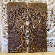 งานไม้สัก (ได้ 2 แผ่น) รูปนกยูงรำแพน ขนาด 90x35x3 cm. สีน้ำตาลแว๊กส์ ไม้สักแกะสลัก ไม้สักหนา ไม้สักติดผนัง ทนแดด ทนฝน Teak Wooden Carved Peacock