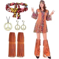 LY 70S 60S Hippie Costume Set 70S Outfits Women Disco Dress Cosplay Suits Accessories For Halloween