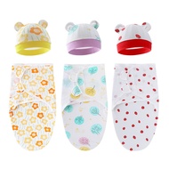 Newborn Baby muslin Blanket with Hat Baby Swaddle Wrap Bedding Cartoon Infant Sleeping Bag Baby Bedung Bengkung Jaket