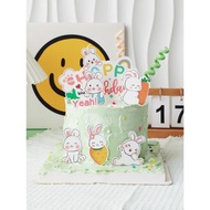網紅兔寶寶小兔子滿月100天寶寶烘焙蛋糕裝飾擺件甜品臺插卡插件