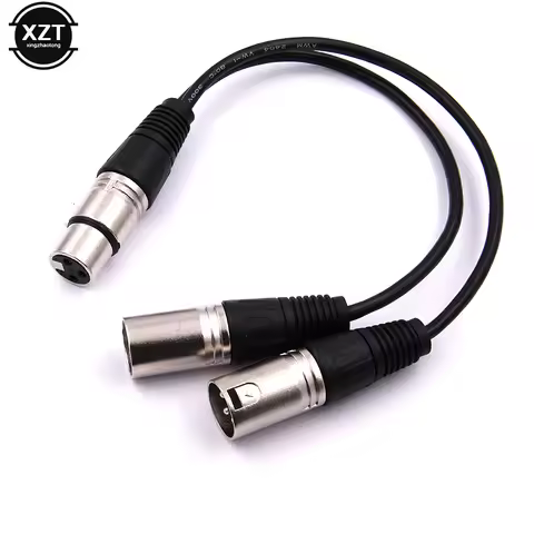 3Pin XLR FEMALE Jack To Dual 2 MALE Plug Y SPLITTER Cable Adaptor 1 FT Foot Cord 30cm