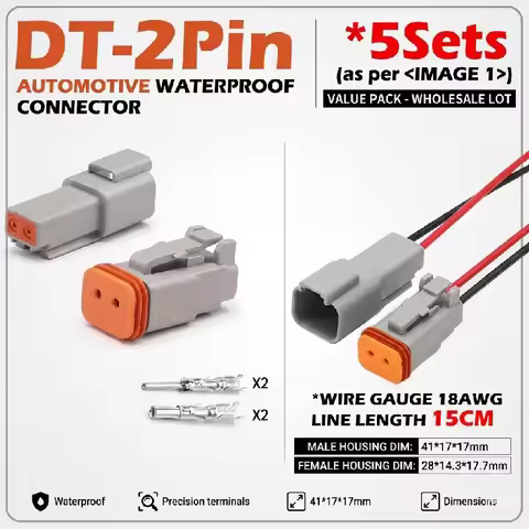 5Set Deutsch DT 2Pin Automotive Waterproof Connector Male Female Sealed Plug with 18AWG 15cm Wire Pi