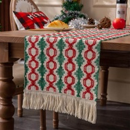 Cotton Linen Table Runner Handmade Woven Tassel Tablecloth Christmas Theme Decoration Tablecloth TV 