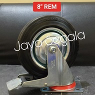 Roda troli 8 inch karet hitam Mati Hidup Rem Caster Kastor 8" Trolley