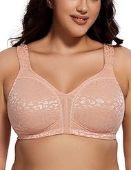 Women's Full Coverage Plus Size Comfort Minimizer Bra Wirefree Non Padding(Pink Leopard,46DDD)