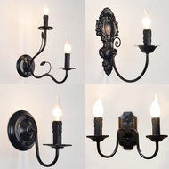 American Vintage Candle Stand Lamp Wrought Iron Candle Wall Lamp Black Bedside Lamp Simple Aisle Sta