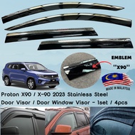 Proton X90 / X-90 Stainless Steel Lining Door Window Visor - 1set / 4pcs (with Emblem X90)
