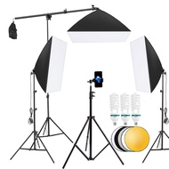 ไฟถ่ายรูป ไฟไลฟ์สด 135W ไฟสตูดิโอ Studio 50x70cm Softbox Lighting & Boom Arm & 80cm Reflector Cellph