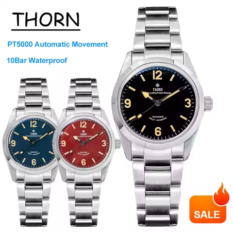 Thorn T003 Vintage Watch 34mm PT5000 Automatic Movement Mechanical Watches Sapphire Luminous 100m Wa