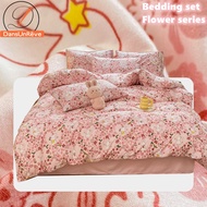 Small Floral Bedsheet Set with Quilt Cover Romantic Soft Skin-friendly Bedsheet Set with Duvet Cover Tulip Rabbit Pillowcase Single Queen King Size