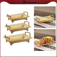 [Phenovo] Golden Fruit Tray Hotel KTV Snack Plate Desert Tray Countertop Tray with Handles Organizer