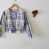 復古長袖襯衫，ISSEY MIYAKE 品牌，格紋，正面鈕扣，束腰，開衩下擺