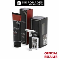 Edwin Jagger DE86 Imitation Ebony Razor, Shaving Cream Gift Set (Sandalwood)-SGPOMADES