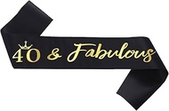 40 Fabulous Sash, 40th Birthday Sash, Black Satin Sash with Gold Foil Letter Happy 40th Birthday Acc