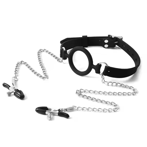 All Silicone Open Mouth O Ring Gag With Nipple Clamps BDSM Bondage Harness Locking Belt Sexyshop Ero