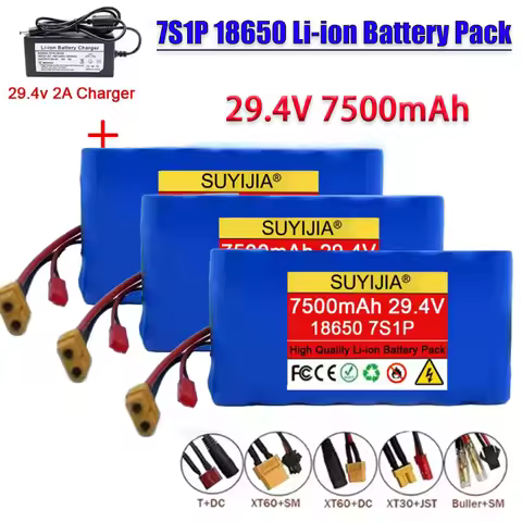 18650 Lithium-ion Battery Pack 7S1P 24V 29.4V 7500mAh Built-in BMS for Bluetooth Audio Medical Headl