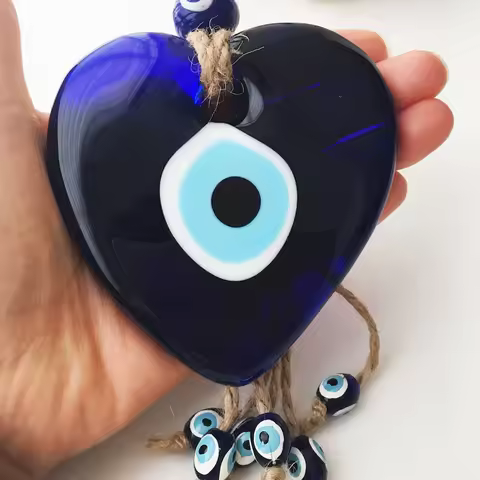 8cm Big Heart Turkish Blue Glass Lucky Evil Eye Turkish Greek Glass Hanging Good Luck Protection Key