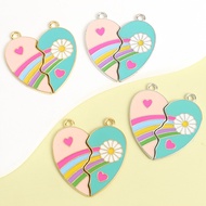 5 sets/10pcs ins Style Rainbow Daisy Design Splicing Heart-shaped Enamel Charms for Trendy Couple BF