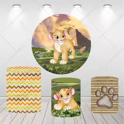 Lion King Forest Baby Shower Kids Birthday Party Round Backdrop Table Covers Elastic Plinth Covers C