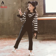 BLACK CHILDREN'S OVERALL PANTS SET + IMPORTED BLACK LONG-SLEEVED TOP (a) (IIAO)