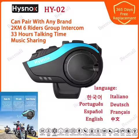 Hysnox HY-02 Waterproof Intercom 2KM Group 6 Riders 5.0 Bluetooth Headset Helmet Interphone Motorcyc