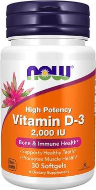 NOW Foods Highest Potency Vitamin D3 2,000 IU - 30 Softgels (2000iu D-3 Bone Calcium Absorption Joint I immunity I Lung )