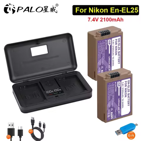 EN-EL25 Battery Pack with Type-C Charging Charger 7.4V 2100mAh EN EL25 Battery for Nikon Z50 Z30 Z 5