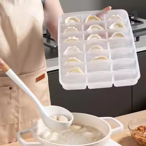 15/21 Grid Kitchen Refrigerator Organizer - Transparent Reusable Food Storage Box Tray for Dumplings