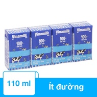 Lốc 4 hộp sữa tươi tiệt trùng Vinamilk ít đường 110 ml (từ 1 tuổi)