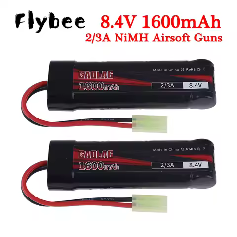 Airsoft Battery 7S 2/3A 8.4V 1600mAh NiMH Flat Battery Pack with Mini Tamiya Connector for MP5, Scar