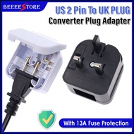 US 2 Pin To 3 Pin UK Converter Plug Adapter With 13A Fuse Protection - White / Black Color