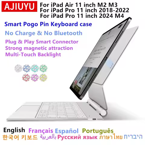 Smart Pogo Pin Keyboard Case for iPad Air 11 2025 M3 for iPad Air 6 11 2024 Pro 11 2018-2024 Air 4 A